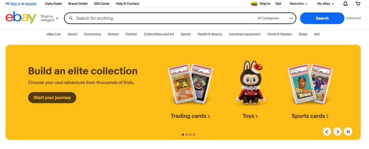 A screenshot of an eBay landing page.